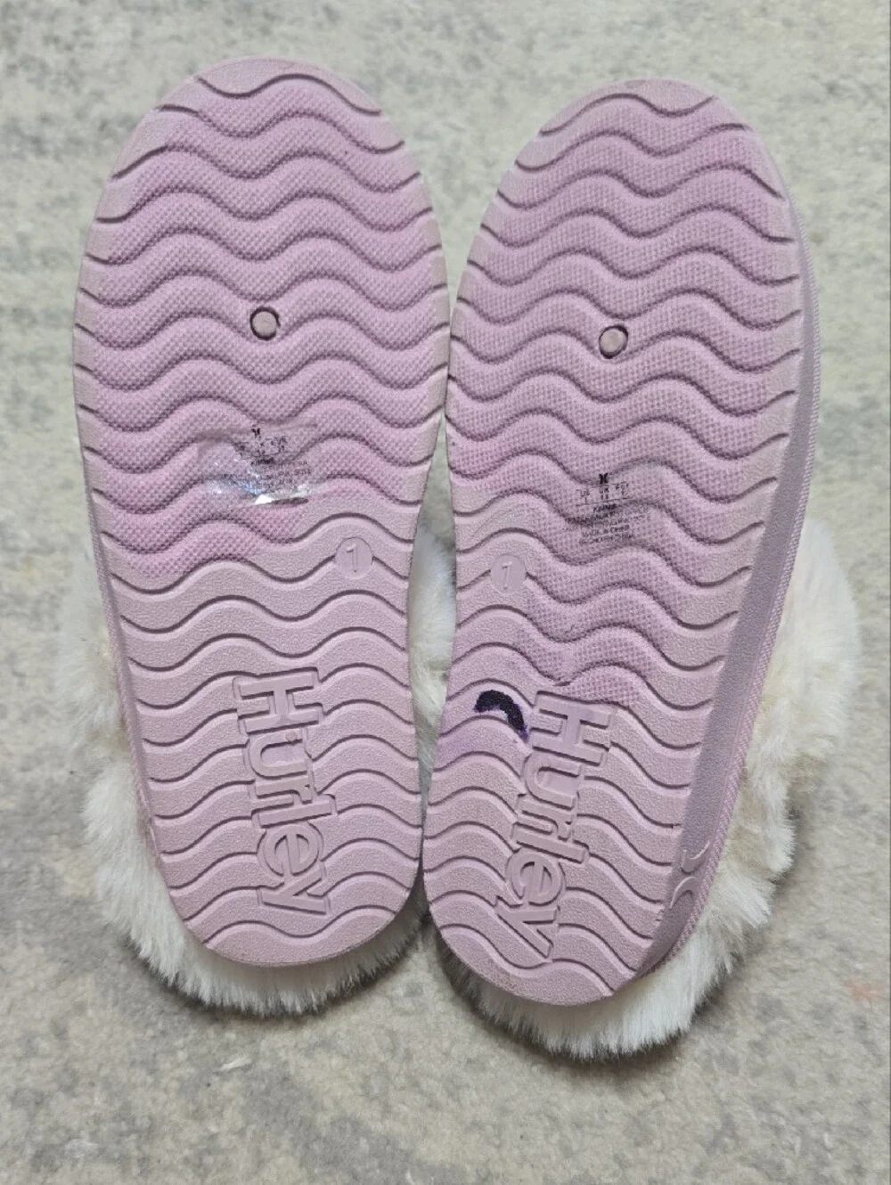 Hurley Pink Faux-Fur Lined Kids Slip-On Clog Rubber Soled Slippers Sz 1